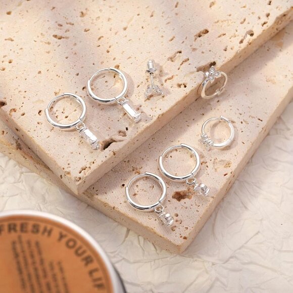 4 set style Sterling Silver Dainty Huggie Cubic Zirconia Hoop Earrings for Women - Picture 5 of 6